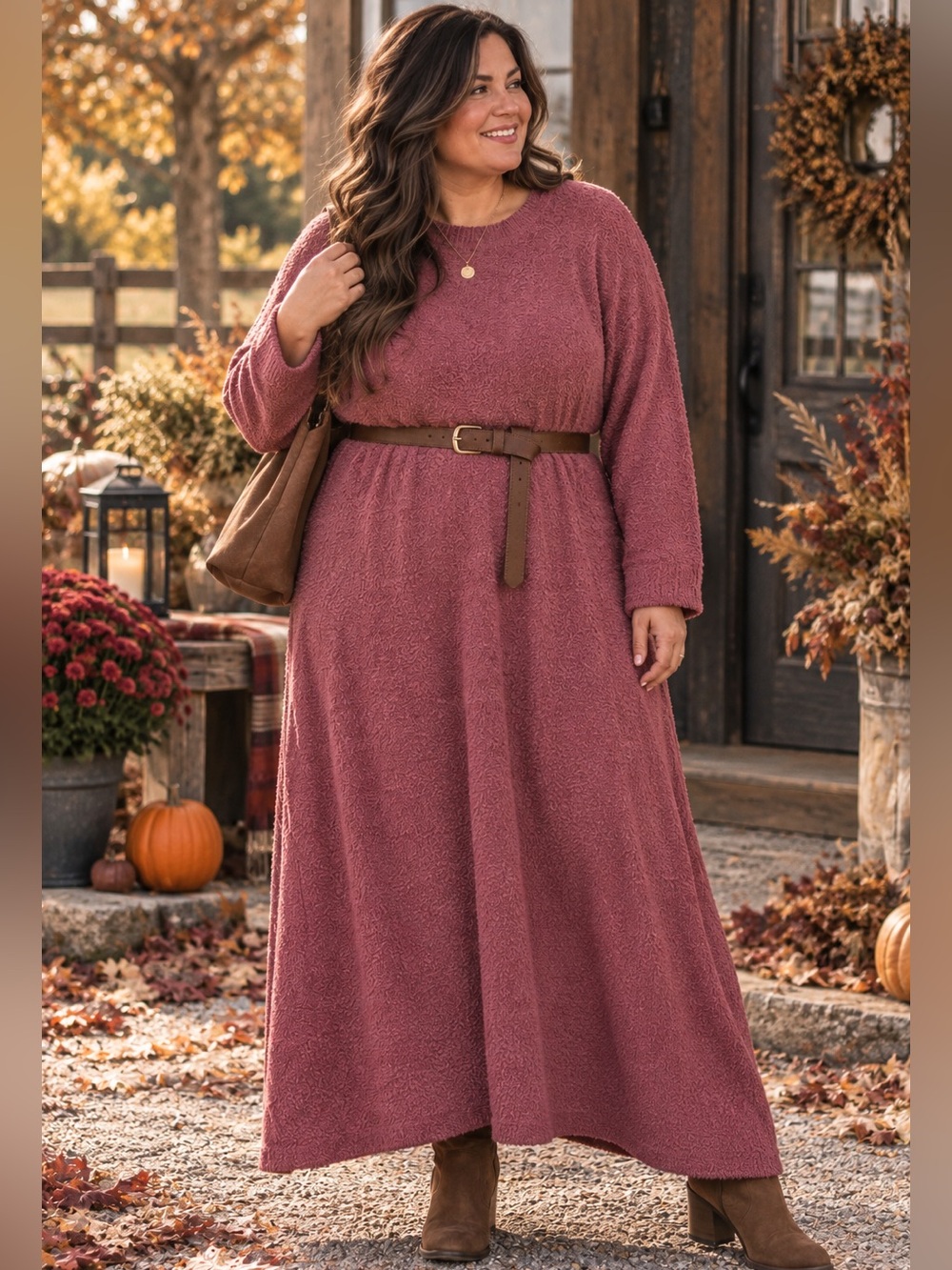 Smash + Tess Plush Long Sleeve Maxi Dress in Dusty Mauve